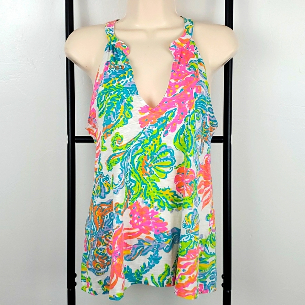 Lilly Pulitzer top sleeve multicolor floral blouse cotton women size S